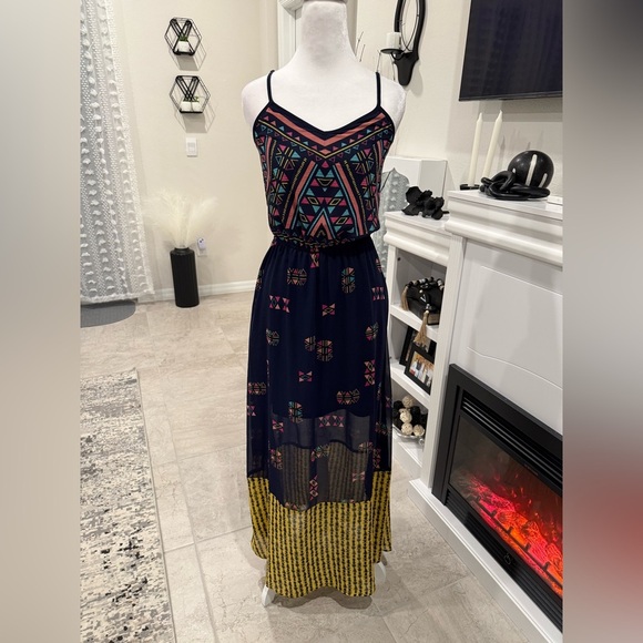 2 x 20$ Xhilaration Black and Yellow Geometric Maxi Dress Size XS - Picture 2 of 7